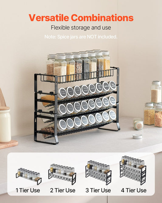 Detachable Spice Rack Organizer for Cabinet, 4 Tie Stackable Seasoning