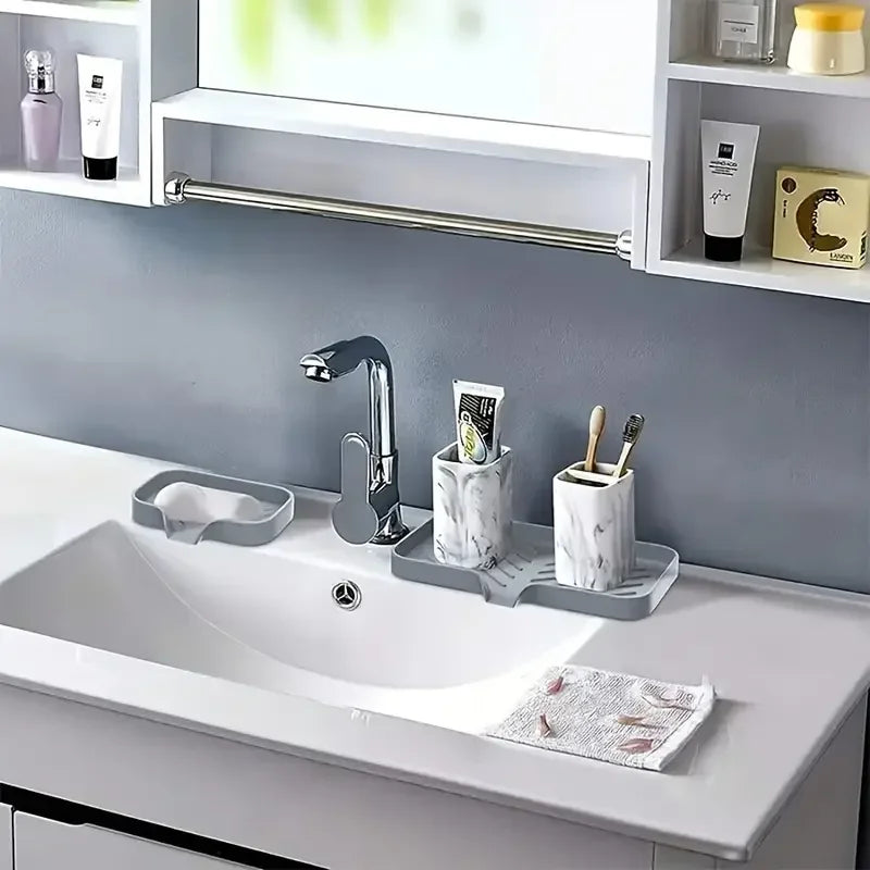 Silicone faucet mat kitchen sink tray