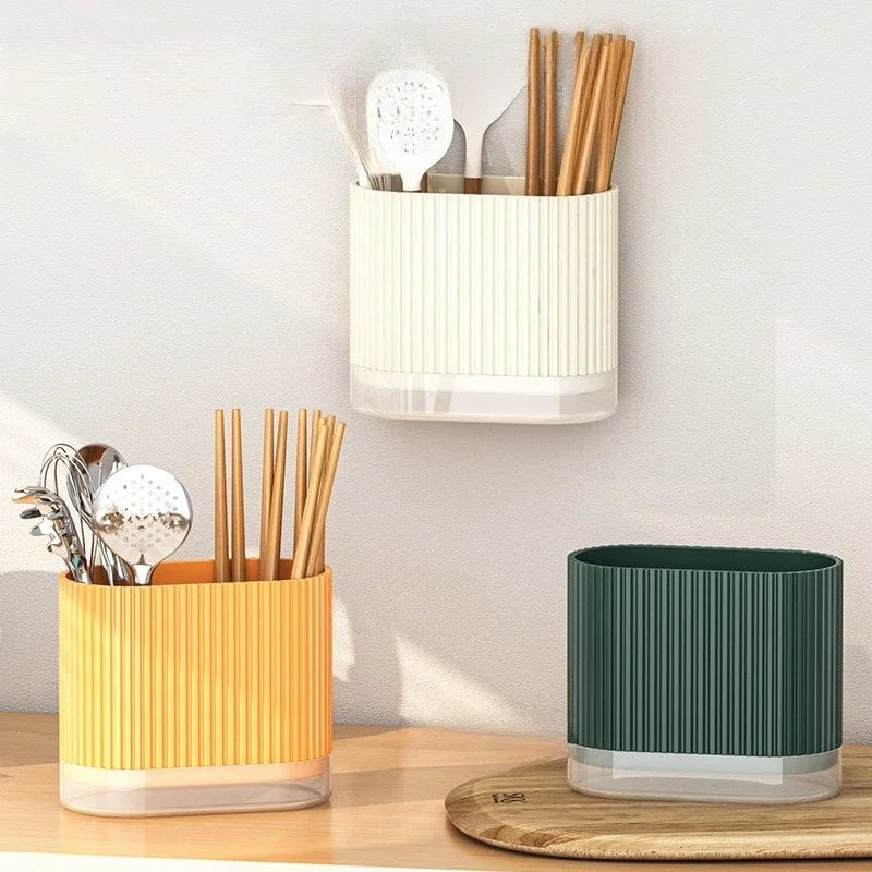 Household Kitchen Wall Mount Chopsticks Holder Drain Dry Utensil Organizer No Drill Kitchen Countertop Storage for Spoon Fork