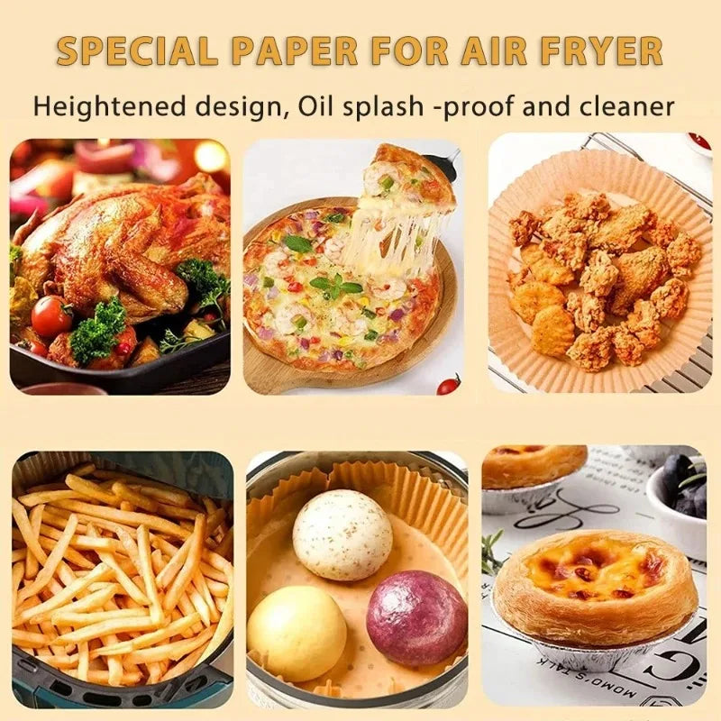 50/100/200Pcs Air Fryer Baking Paper Non-Stick Airfryer Baking Papers Round Air-Fryer Paper Liners Paper Kitchen Accessories