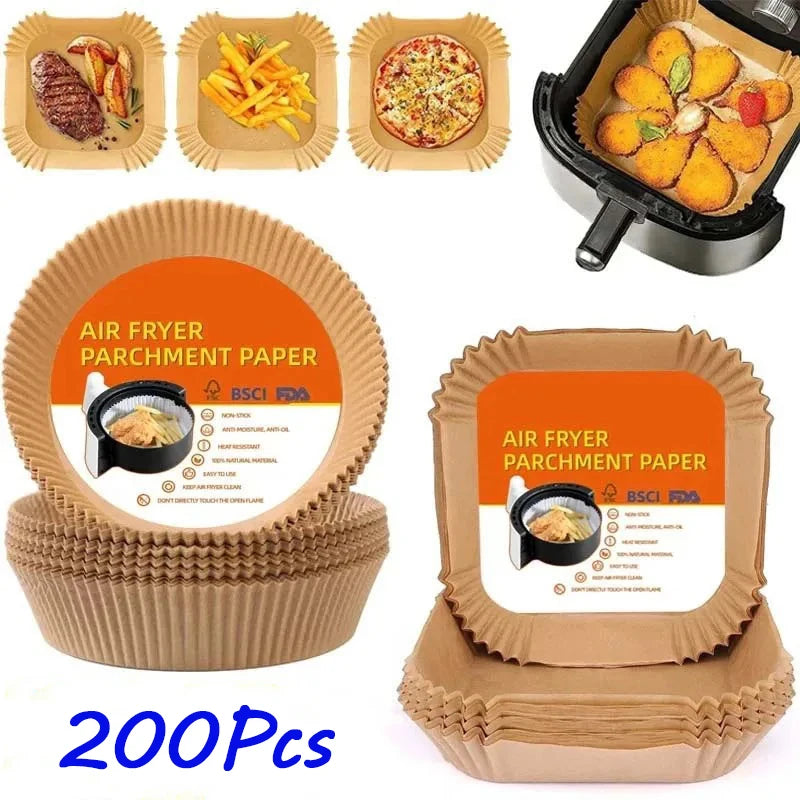 50/100/200Pcs Air Fryer Baking Paper Non-Stick Airfryer Baking Papers Round Air-Fryer Paper Liners Paper Kitchen Accessories