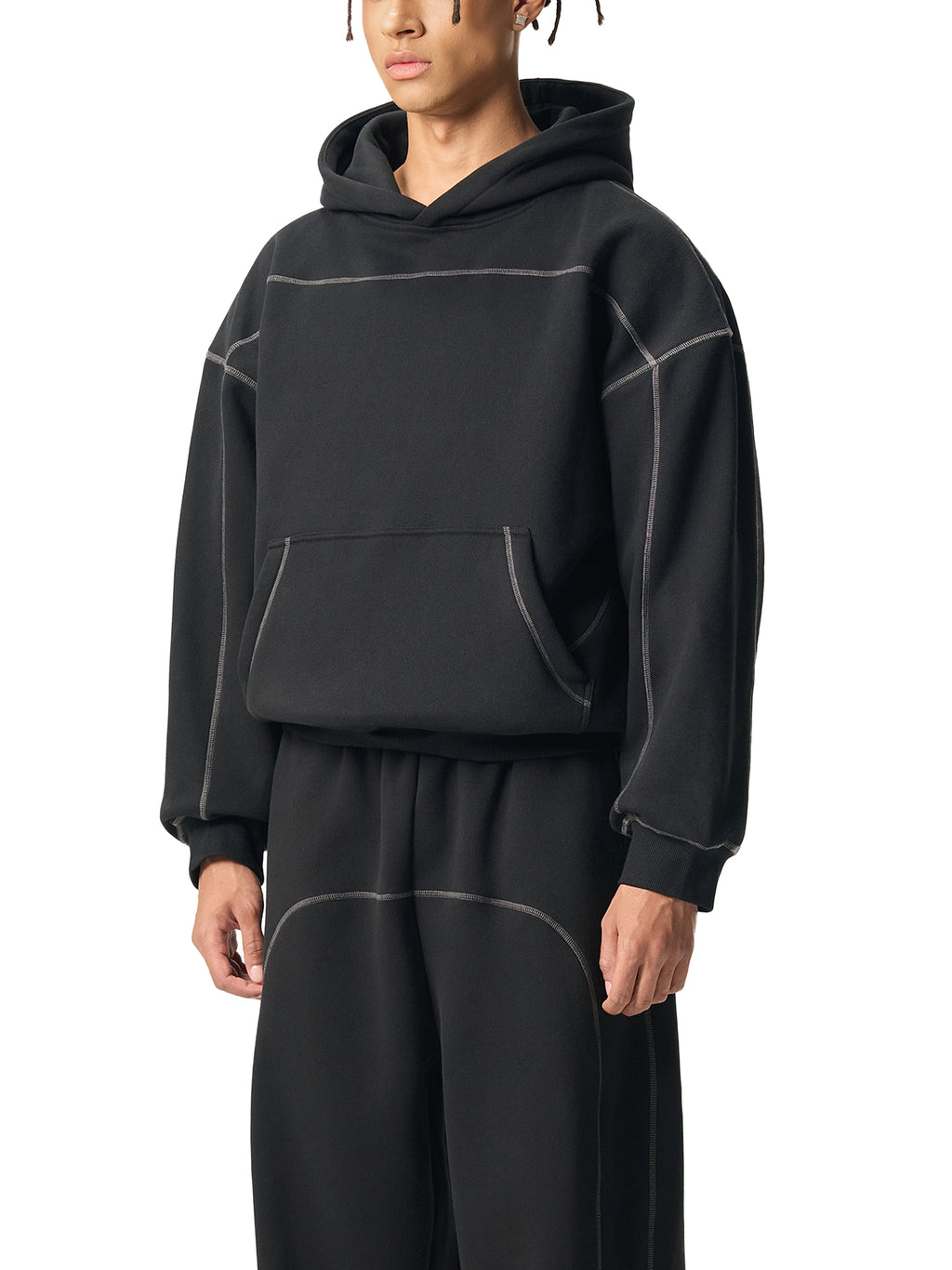 Contrast Stitch Boxy Hoodie