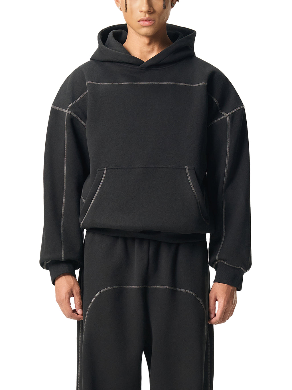 Contrast Stitch Boxy Hoodie
