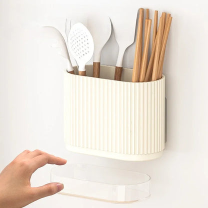 Household Kitchen Wall Mount Chopsticks Holder Drain Dry Utensil Organizer No Drill Kitchen Countertop Storage for Spoon Fork