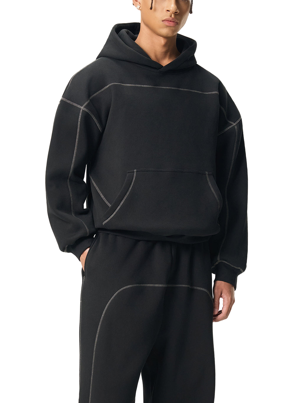 Contrast Stitch Boxy Hoodie