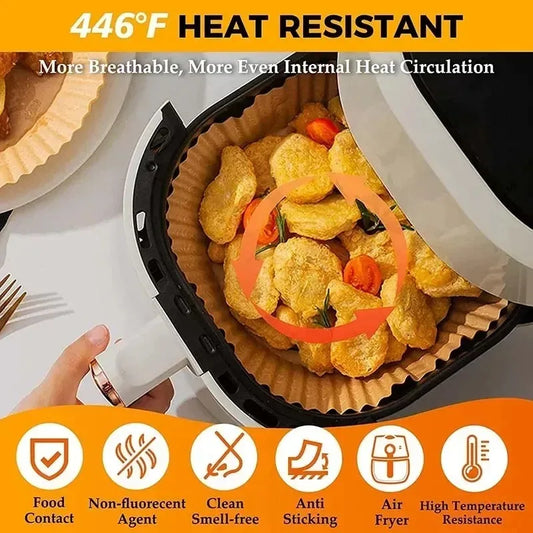 50/100/200Pcs Air Fryer Baking Paper Non-Stick Airfryer Baking Papers Round Air-Fryer Paper Liners Paper Kitchen Accessories