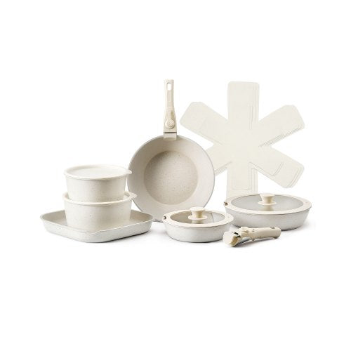 17 Piece Pots and Pans Set Nonstick, Detachable Handle Cookware, Space