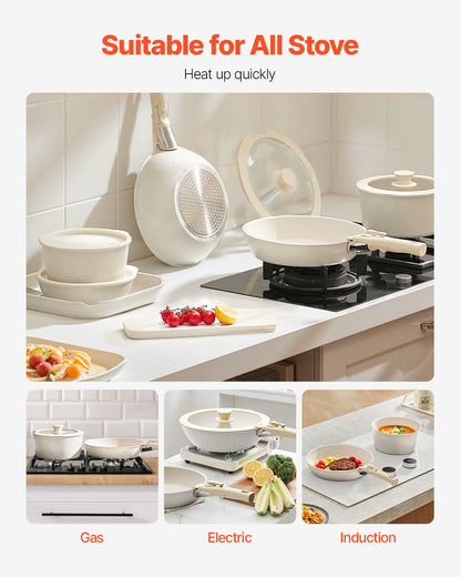 17 Piece Pots and Pans Set Nonstick, Detachable Handle Cookware, Space