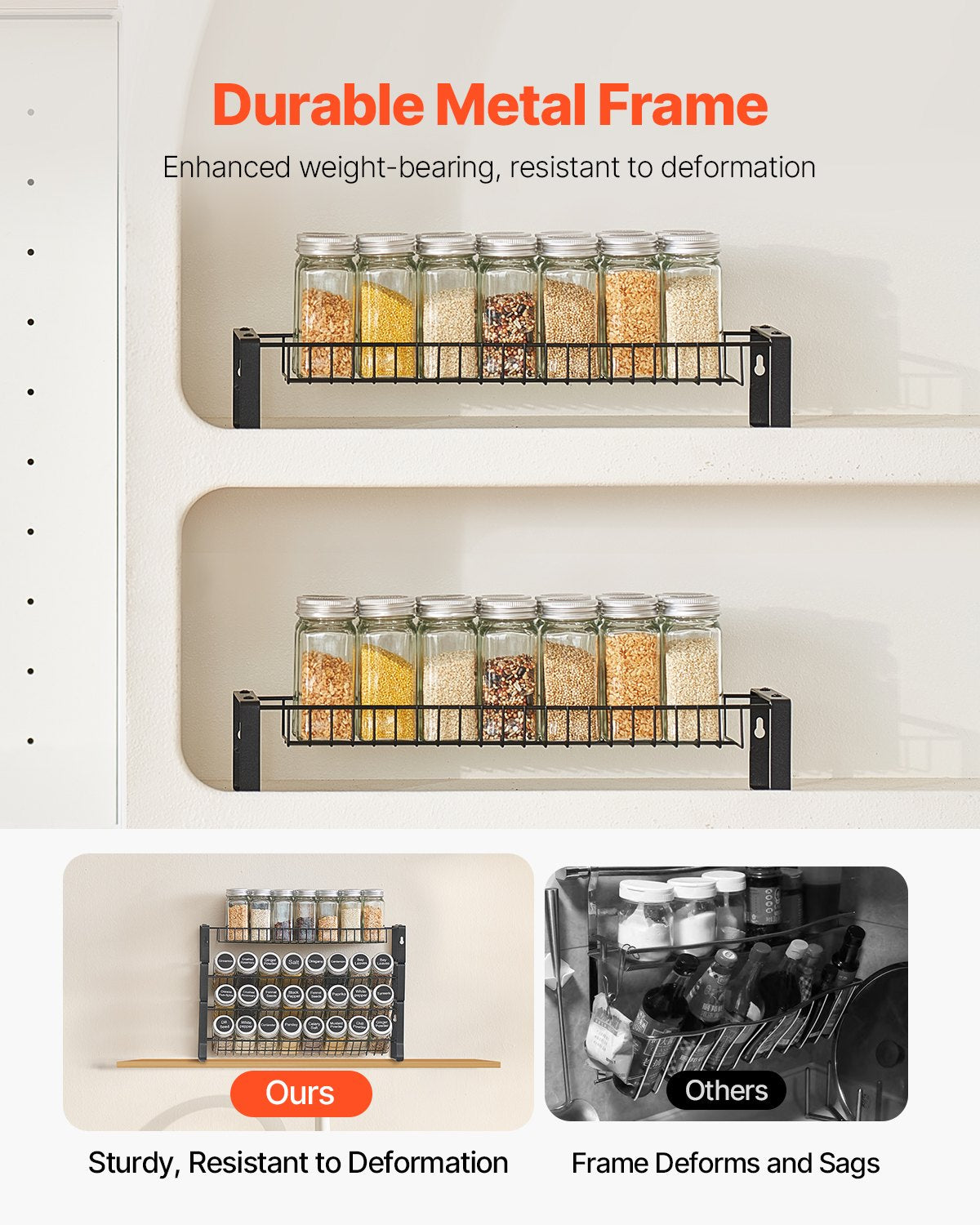 Detachable Spice Rack Organizer for Cabinet, 4 Tie Stackable Seasoning