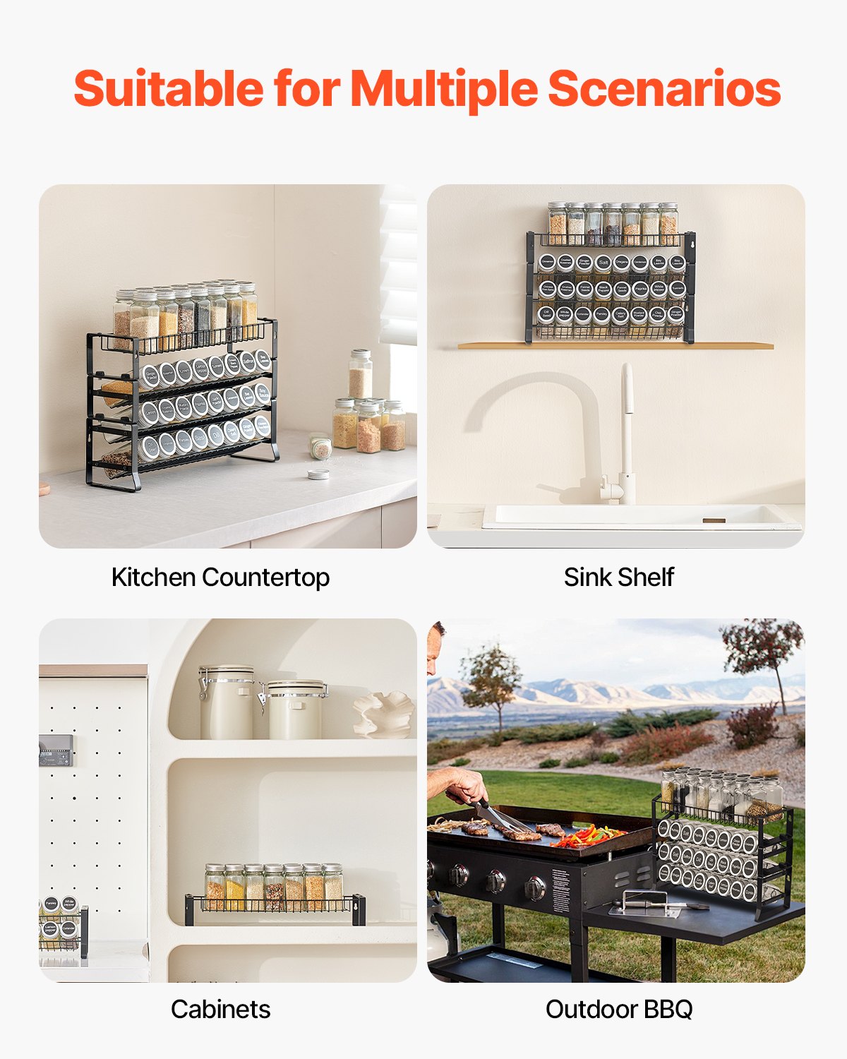 Detachable Spice Rack Organizer for Cabinet, 4 Tie Stackable Seasoning