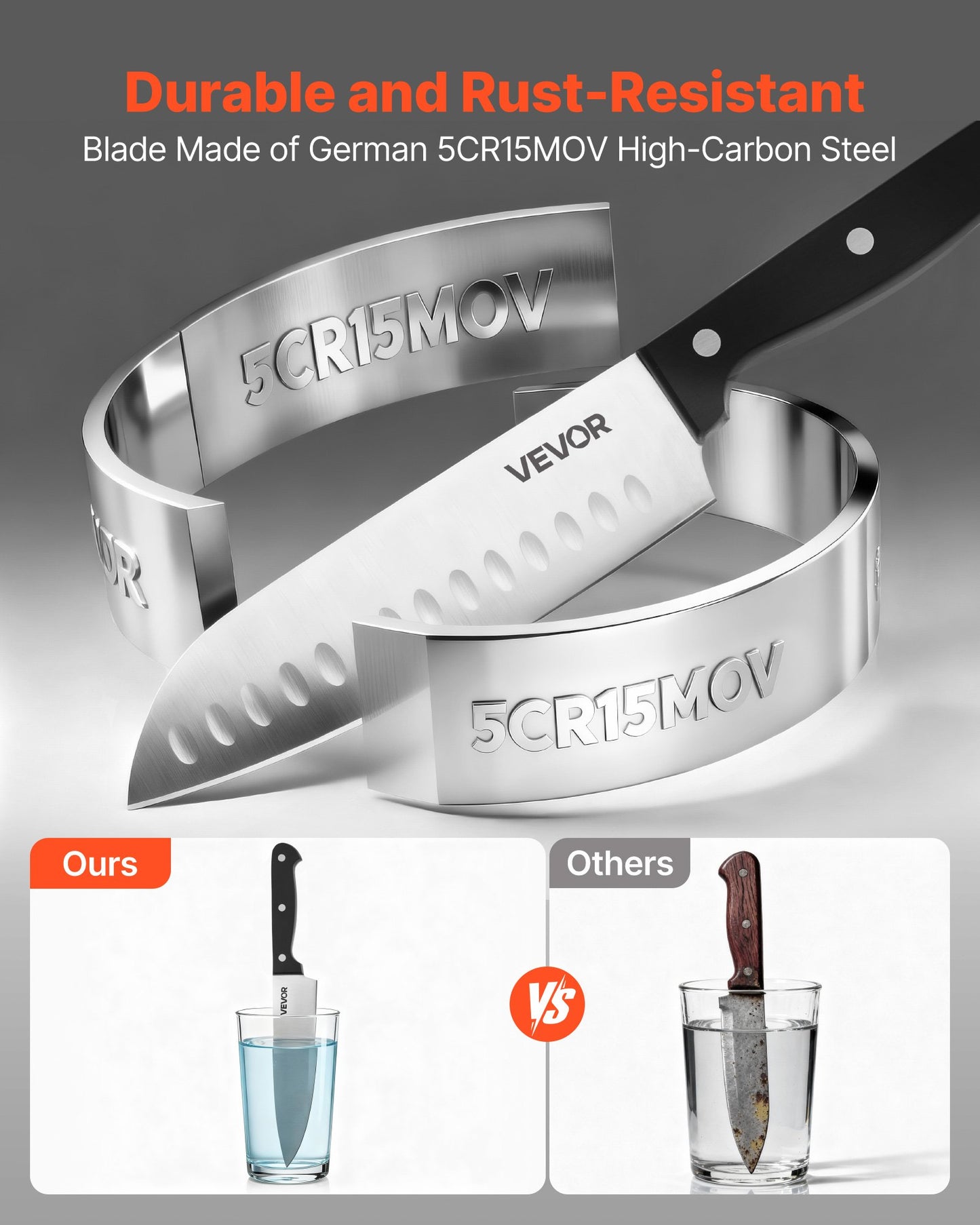 Kitchen Knife Set with Block and Sharpener, 15 Piece German High