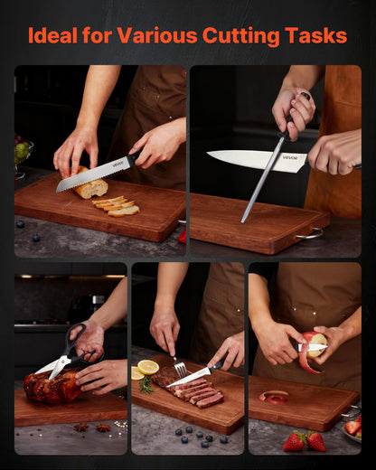 Kitchen Knife Set with Block and Sharpener, 15 Piece German High