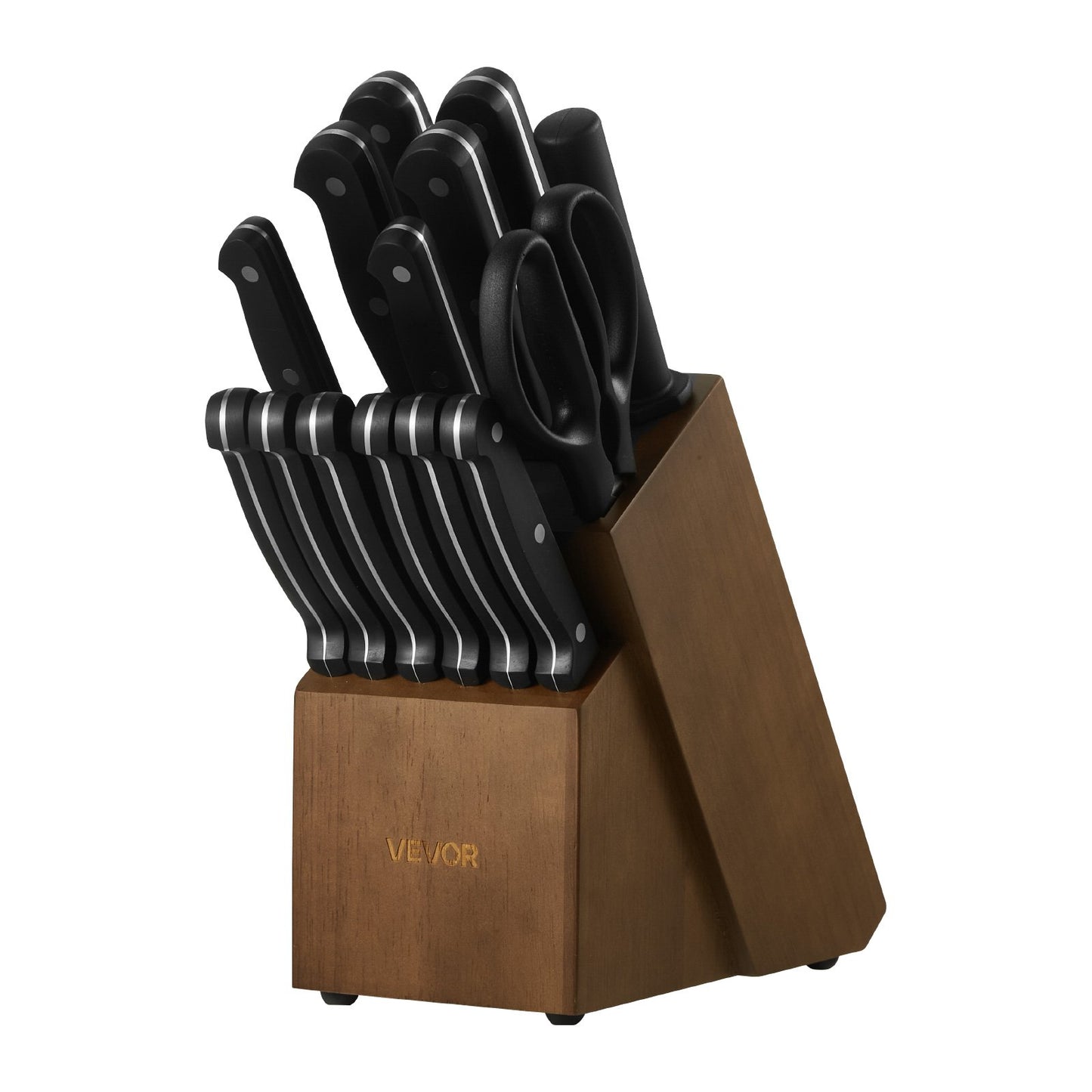 Kitchen Knife Set with Block and Sharpener, 15 Piece German High