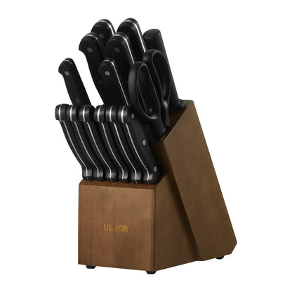 Kitchen Knife Set with Block and Sharpener, 15 Piece German High
